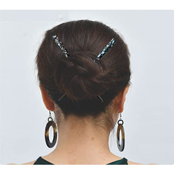 Elegant Wooden Hair Chopsticks with Mother of Pearl Inlays