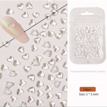 200 Pcs Clear Heart Nail Art Charms, 3D Mixed Size Love Hearts Rhinestones Flat Jelly Resin Crystal ...