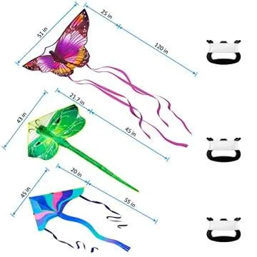 3 Pack Large Kites - Butterfly Delta Dragonfly Kites Easy to Fly for Adults Kids Beach Park Outdoor ...