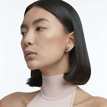 Swarovski Numina Stud Earrings, Green, Gold-tone plated