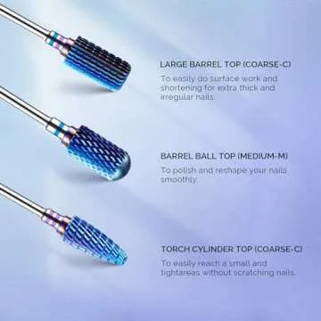 MelodySusie Nail Drill Bits 7pcs, Tungsten Carbide Drill Bits for Acrylic Gel Nail Polish Hard Gel Nail Remove, 3/32'' Nail Bits Set for Nail Drill Efile, Manicure Pedicure Salon Nail Tools, Blue