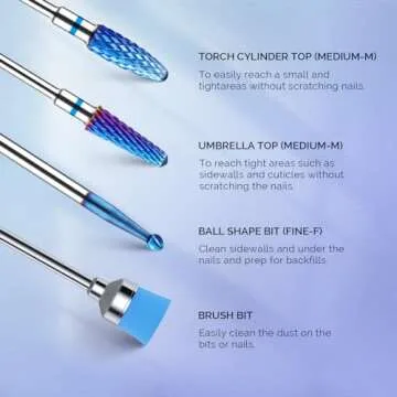 MelodySusie Nail Drill Bits 7pcs, Tungsten Carbide Drill Bits for Acrylic Gel Nail Polish Hard Gel Nail Remove, 3/32'' Nail Bits Set for Nail Drill Efile, Manicure Pedicure Salon Nail Tools, Blue