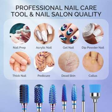 MelodySusie Nail Drill Bits 7pcs, Tungsten Carbide Drill Bits for Acrylic Gel Nail Polish Hard Gel Nail Remove, 3/32'' Nail Bits Set for Nail Drill Efile, Manicure Pedicure Salon Nail Tools, Blue