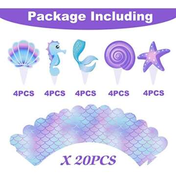 40Ct Mermaid Party Cupcake Toppers and Wrappers - Under the Sea Birthday Party Supplies Mermaid Baby...