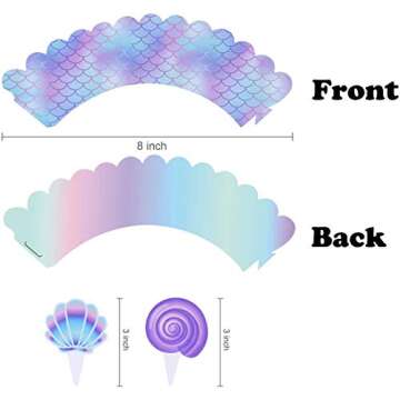 40Ct Mermaid Party Cupcake Toppers & Wrappers