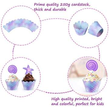 40Ct Mermaid Party Cupcake Toppers & Wrappers