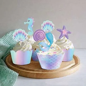 40Ct Mermaid Party Cupcake Toppers & Wrappers