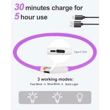 Joytale Light Up Dog Collar, Rechargeable Rainproof LED Collar for Night Walking Safety, Soft Silicone Glow in The Dark, Suitable for Small Medium Large Dogs, Purple
