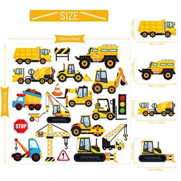Tevxj Construction Vinyl Gel Clings, 20 Pcs Yellow & Black Transportation Stickers for Kids, Reusabl...