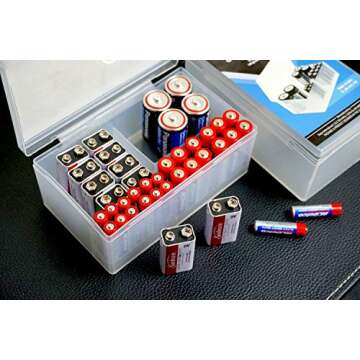 Massca Battery Storage Box Organizer. Stores AAA, AA, C and D Size. Holds up to 34 Batteries