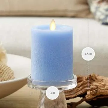 Luminara Cornflower Seaglass Flameless Candle Moving Flame Pillar, Unscented Real Wax with Recessed Edge, Timer, Battery Operated LED Candle Lights (3" x 4.5")