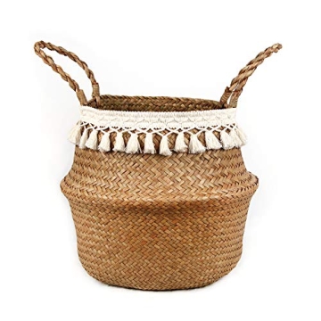BlueMake Boho Woven Seagrass Belly Basket for Storage