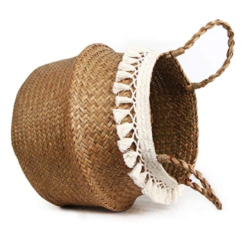 BlueMake Boho Woven Seagrass Belly Basket for Storage