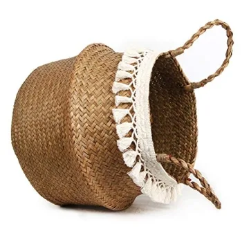 BlueMake Boho Woven Seagrass Belly Basket for Storage