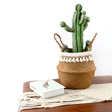 BlueMake Boho Woven Seagrass Belly Basket for Storage