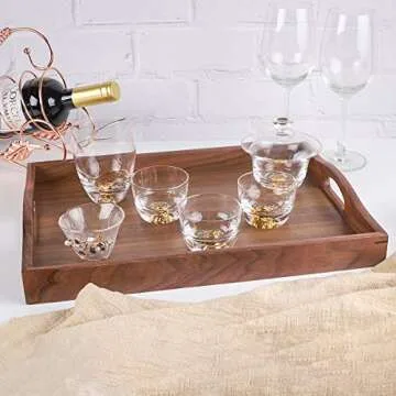 Royalling Black Walnut Serving Tray with Handle, Wooden Tray, Tea/Drink Tray, Dinner Serving Tray, Snack Tray (15.7X11.8 in)