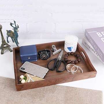 Royalling Black Walnut Serving Tray with Handle, Wooden Tray, Tea/Drink Tray, Dinner Serving Tray, Snack Tray (15.7X11.8 in)