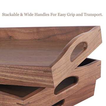 Royalling Black Walnut Serving Tray with Handle, Wooden Tray, Tea/Drink Tray, Dinner Serving Tray, Snack Tray (15.7X11.8 in)