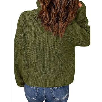 MEROKEETY Women's 2024 Long Sleeve Chunky Knit Sweaters 1/4 Zip Polo V Neck Casual Pullover Tops,ArmyGreen,S