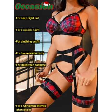 Kaei&Shi Sexy Garter Belt Thong Lingerie Set for Women