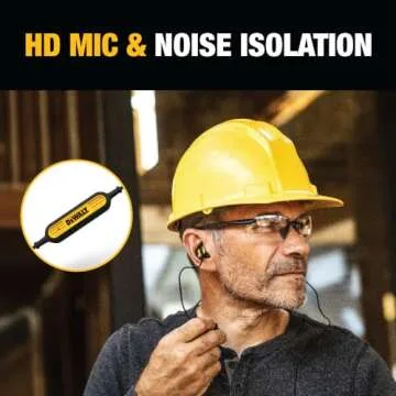 DEWALT Wireless Bluetooth Earphones - Jobsite Behind-Neck Wireless Headphones - Water-Resistant Wireless Earphones with Microphone - 20+ H Playtime