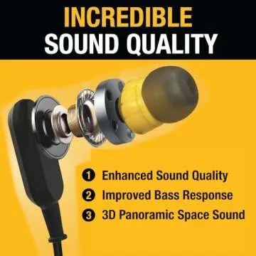 DEWALT Wireless Bluetooth Earphones - Jobsite Behind-Neck Wireless Headphones - Water-Resistant Wireless Earphones with Microphone - 20+ H Playtime