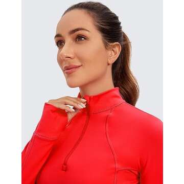 CRZ YOGA Women's Butterluxe Long Sleeve Workout Shirts Half Quarter Zip Sweatshirt Athletic Crop Tops Collared T-Shirts Dark Red Large