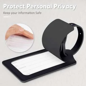 Travelambo 8 Pack Luggage Tags Faux Leather for Suitcases Travel Bag Labels with Protection Cover ID (Black)