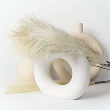 WXILIBE Faux Pampas Grass Bouquet 12pcs 3 Colors 24“/62cm, Natural Fluffy Artificial Pampa Grass Decor Reed, Boho Wedding Decor, Home Decor (White Beige Grey)