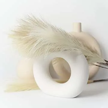 WXILIBE Faux Pampas Grass Bouquet 12pcs 3 Colors 24“/62cm, Natural Fluffy Artificial Pampa Grass Decor Reed, Boho Wedding Decor, Home Decor (White Beige Grey)