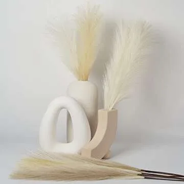 WXILIBE Faux Pampas Grass Bouquet 12pcs 3 Colors 24“/62cm, Natural Fluffy Artificial Pampa Grass Decor Reed, Boho Wedding Decor, Home Decor (White Beige Grey)