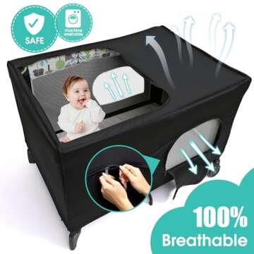 BROLEX Pack N Play Blackout Cover: Stretch Breathable Baby Playard Canopy Tent Black