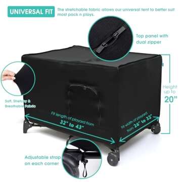 BROLEX Pack N Play Blackout Cover: Stretch Breathable Baby Playard Canopy Tent Black