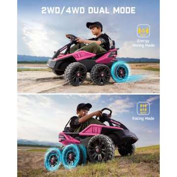 FanttikRide X7 Pro 6x6 24V Ride on Toys for Big Kids, Six Eva Wheels UTV, 4x75W 5.9MPH Powerful Electric Car, 4WD/2WD Switch, Parent Remote, Four Shock Absorbers, for Ages Three and Up, Pink