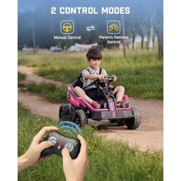 FanttikRide X7 Pro 6x6 24V Ride on Toys for Big Kids, Six Eva Wheels UTV, 4x75W 5.9MPH Powerful Electric Car, 4WD/2WD Switch, Parent Remote, Four Shock Absorbers, for Ages Three and Up, Pink