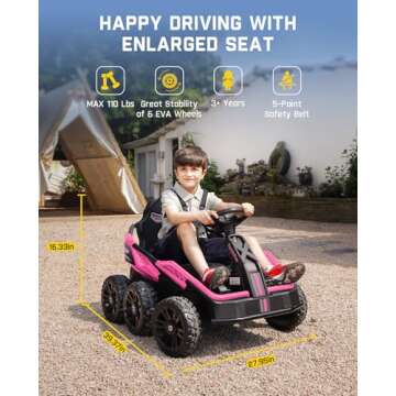 FanttikRide X7 Pro 6x6 24V Ride on Toys for Big Kids, Six Eva Wheels UTV, 4x75W 5.9MPH Powerful Electric Car, 4WD/2WD Switch, Parent Remote, Four Shock Absorbers, for Ages Three and Up, Pink