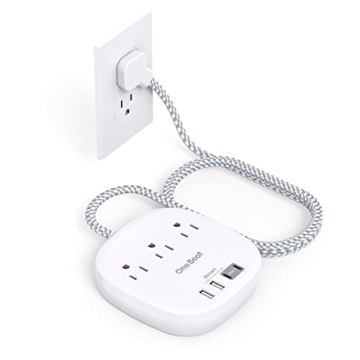 Flat Plug Power Strip with 4 USB Ports for Easy Charging