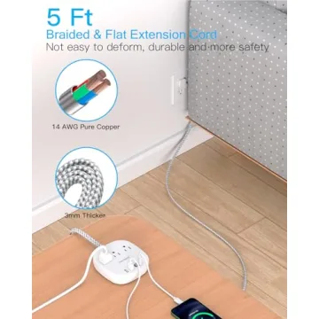 Flat Plug Power Strip with 4 USB Ports for Easy Charging