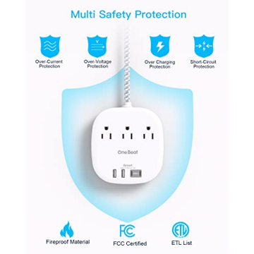 Flat Plug Power Strip with 4 USB Ports for Easy Charging