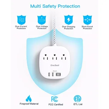 Flat Plug Power Strip with 4 USB Ports for Easy Charging
