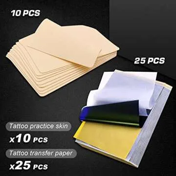 Tattoo Practice Skins with Transfer Paper - 35Pcs Tattoo Fake Skin and Stencil Paper Kit Includes 25...