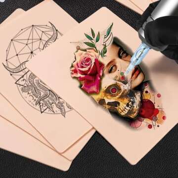 Tattoo Practice Skins with Transfer Paper - 35Pcs Tattoo Fake Skin and Stencil Paper Kit Includes 25Pcs Tattoo Paper and 10Pcs Double Sided Tattoo Skin Practice