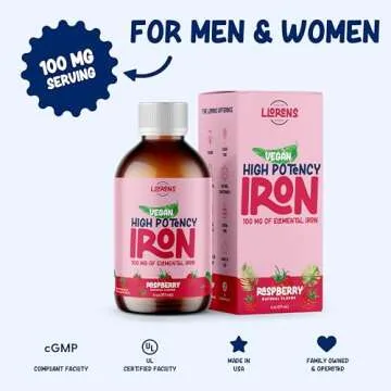 Iron Supplement Liquid Iron High Potency Iron for Women & Adults by Llorens - 100mg Polysaccharide Iron Complex Iron Supplements for Anemia and Iron Deficiency, (Raspberry, 6 oz)