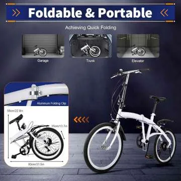 20 Inch Folding Bike with 6 Speed Shifter and Adjustable Height