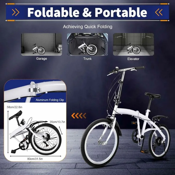 20 Inch Folding Bike with 6 Speed Shifter and Adjustable Height