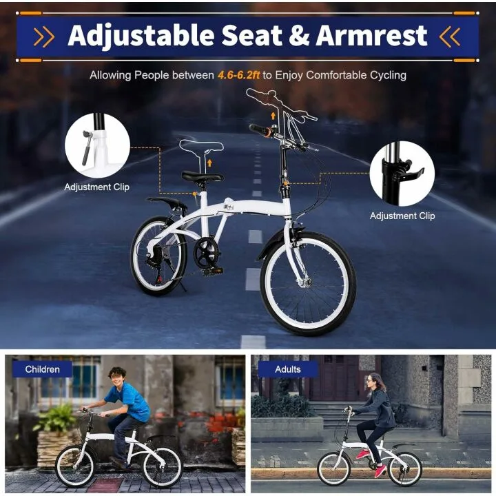 20 Inch Folding Bike with 6 Speed Shifter and Adjustable Height