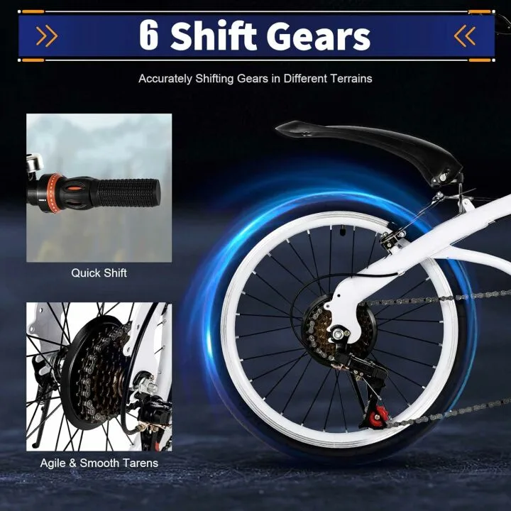 20 Inch Folding Bike with 6 Speed Shifter and Adjustable Height