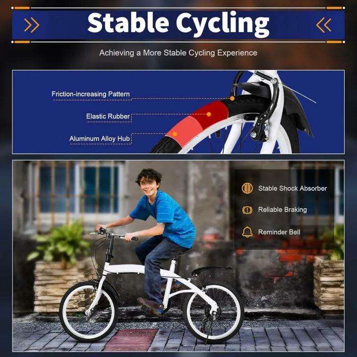 20 Inch Folding Bike with 6 Speed Shifter and Adjustable Height