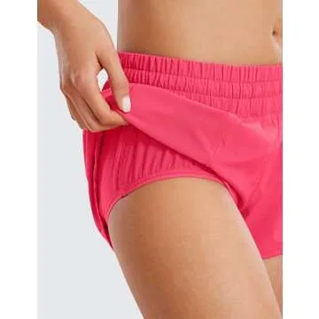 CRZ YOGA Women's Running Shorts Low Waisted 2.5" - Mesh Liner Quick Dry for Track Gym Athletic Workout with Zip Pocket Lip Gloss Pink Medium