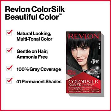 Revlon Permanent Hair Color, Permanent Hair Dye, Colorsilk with 100% Gray Coverage, Ammonia-Free, Ke...